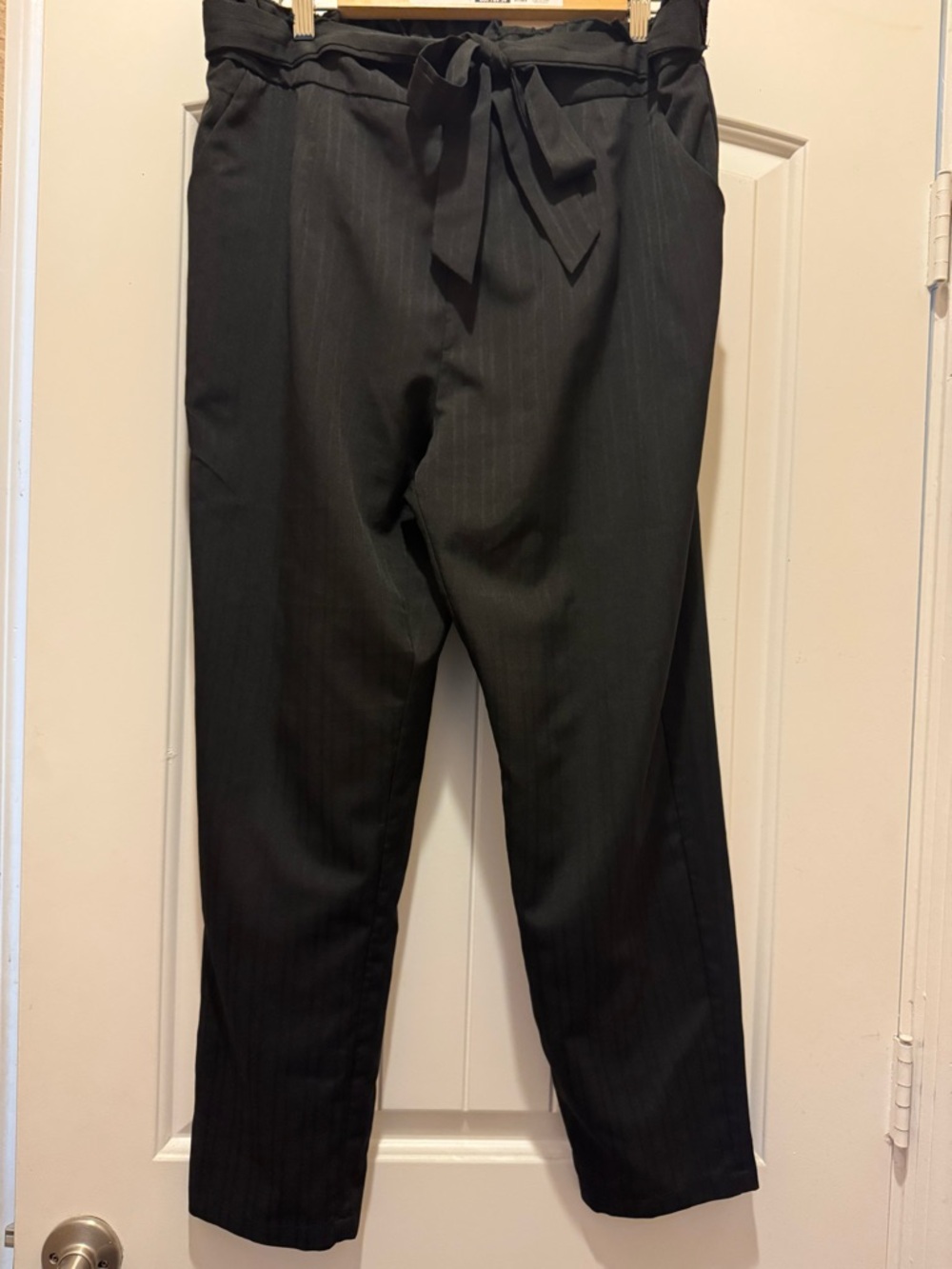Black Tie-Waist Paperbag Dress Pants